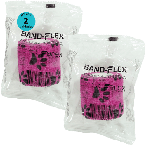Atadura 5cm Rosa Com Patinhas Band-Flex Autoadesiva Para Animais Farex Kit Com 2